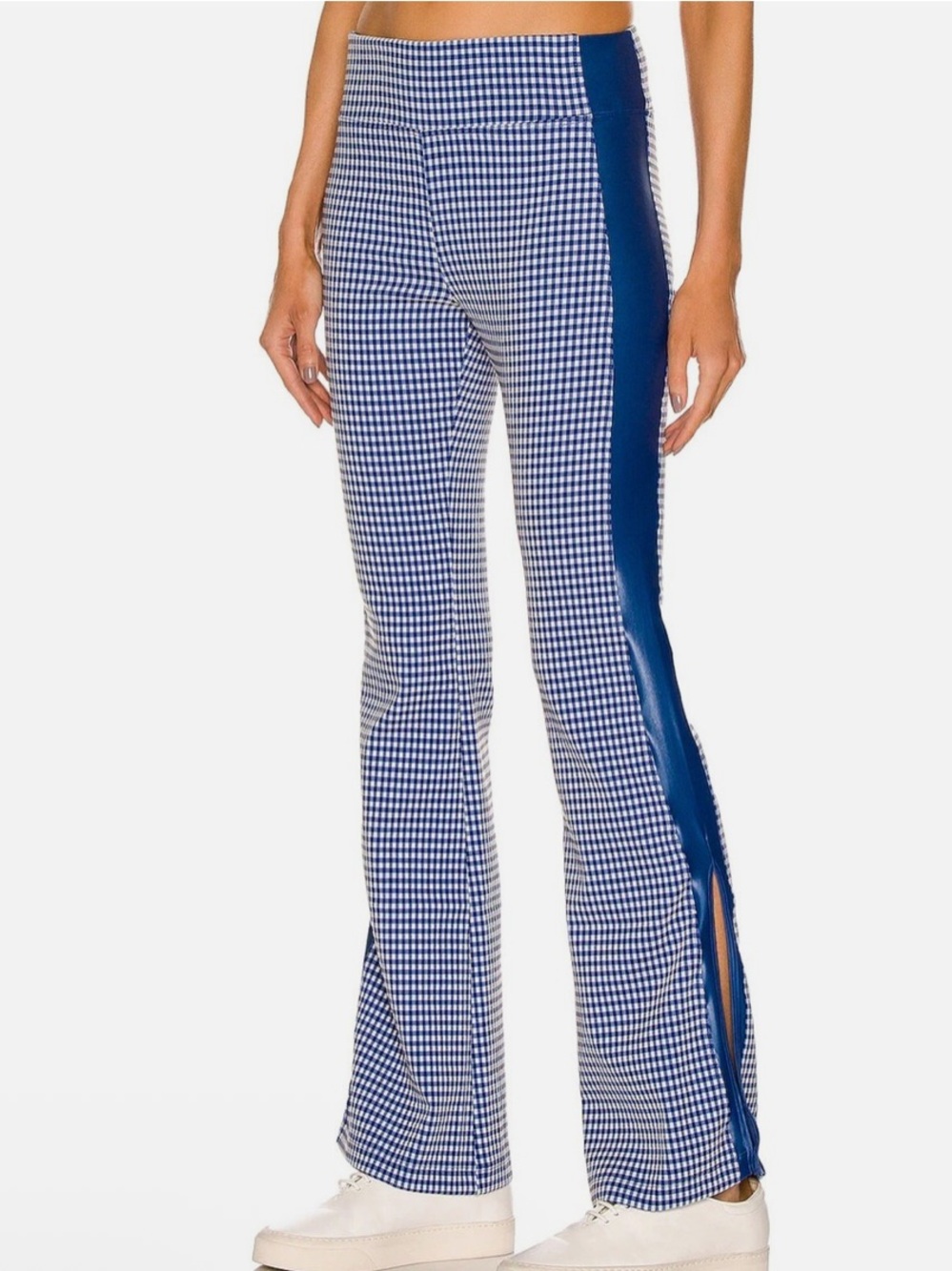 Koral Blue & White Gingham Flare Pants with Solid Blue Side Trim